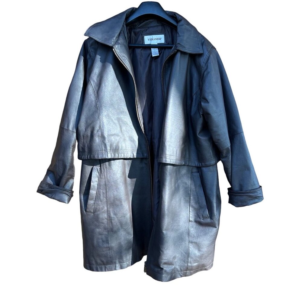 Vintage Veranesi Chocolate Brown 100% Leather Jacket Women's Mid- Length Coat Si